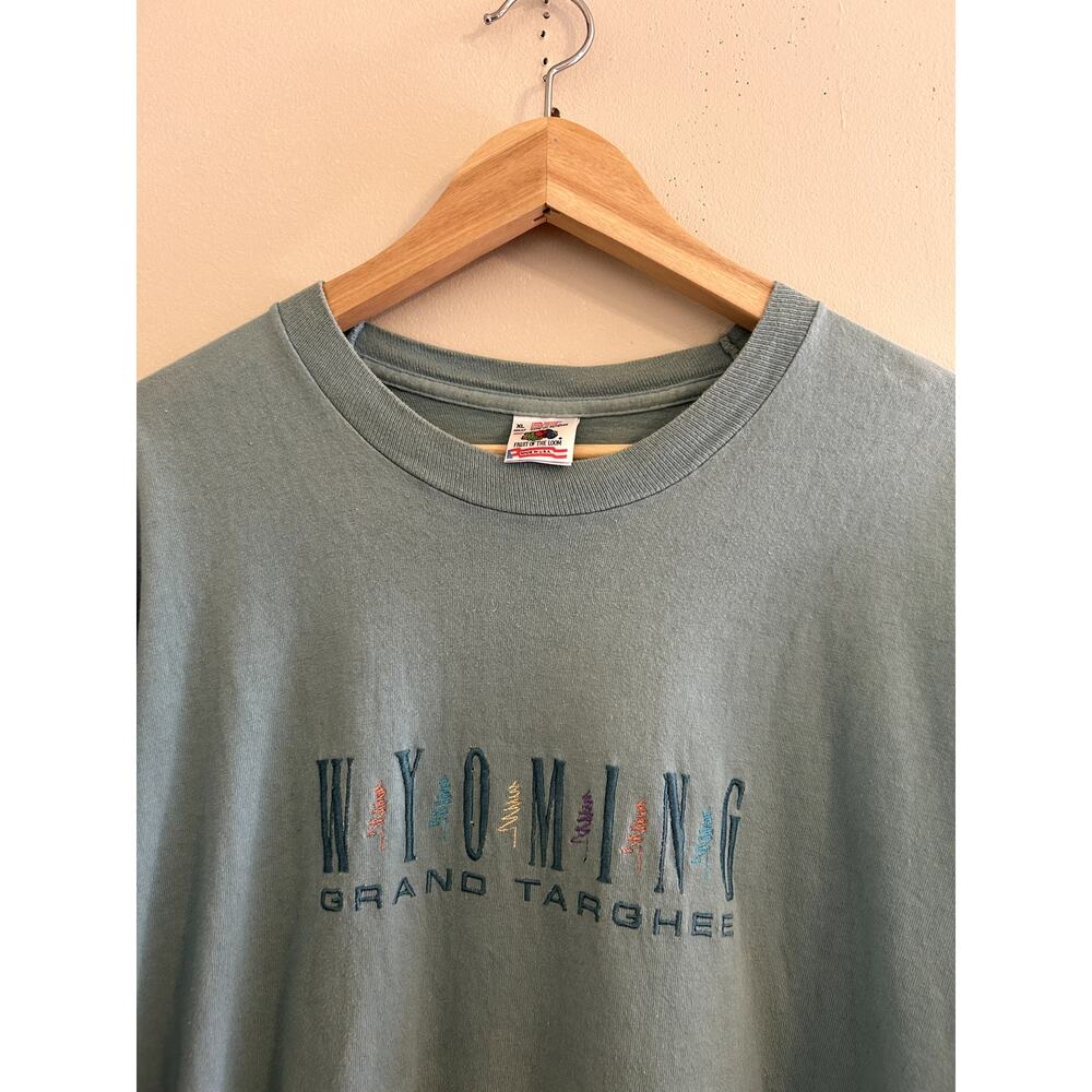 Vintage Pale Green 90s Grand Targhes Resort Wyoming Embroidered T-shirt Men's XL